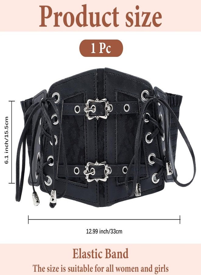 CABODYALS Black Faux Leather Waist Corset Belt Wide Vintage Medieval Around Obi Trendy Elastic Lace Up Waistband Belts with Alloy Buckle Loosens Bulk for Women Dress Shirts Clothes Costume Accessories - Image 2